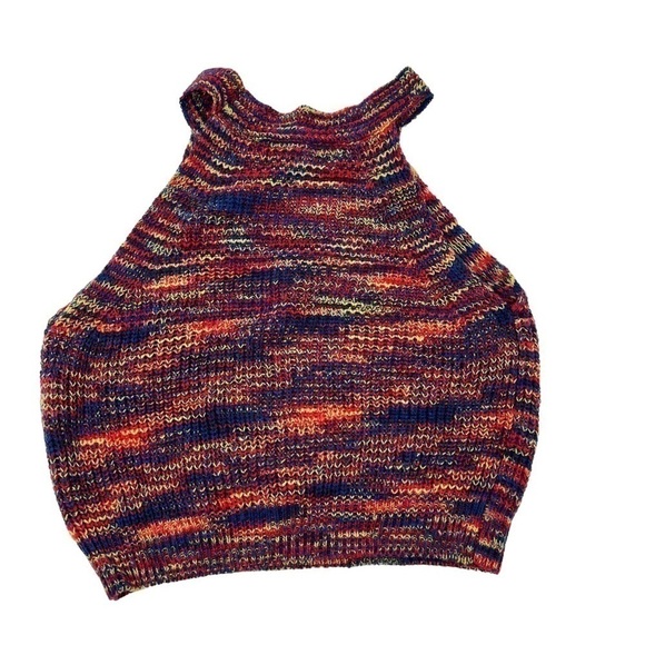 Cider Multicolor Knit Halter Crop Top Mock Neck Sleeveless - Picture 4 of 4